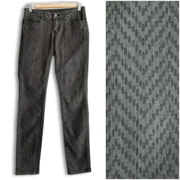 PRANA Kara Slim Fit Zig-Zag Abstract Pattern Jeans Pants Gray Sz 2 - Picture 1 of 15